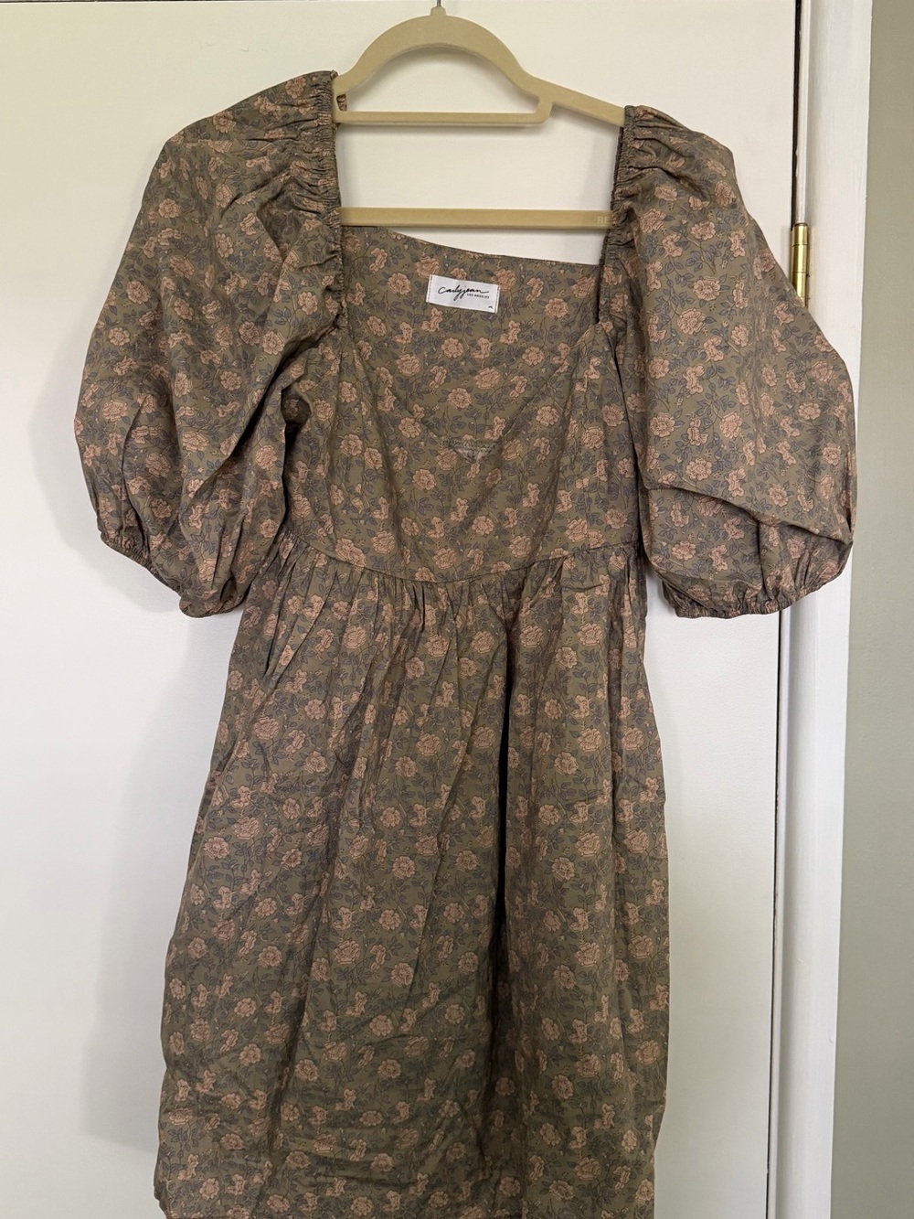 Carly Jean Los Angeles Olive Dress with Pink Floral Print